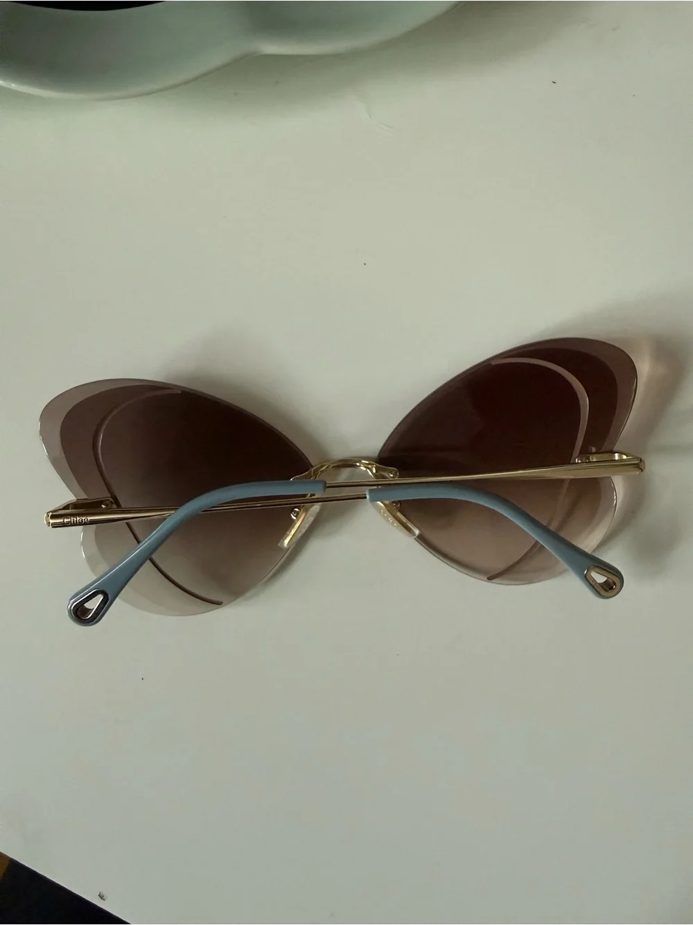 Chloe Gradient Brown Rimless Butterfly Sunglasses with Gold Bridge